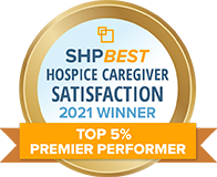 SHP Best Hospice Caregiver Satisfaction 2021 Winner - Top 5% Premier Performer logo